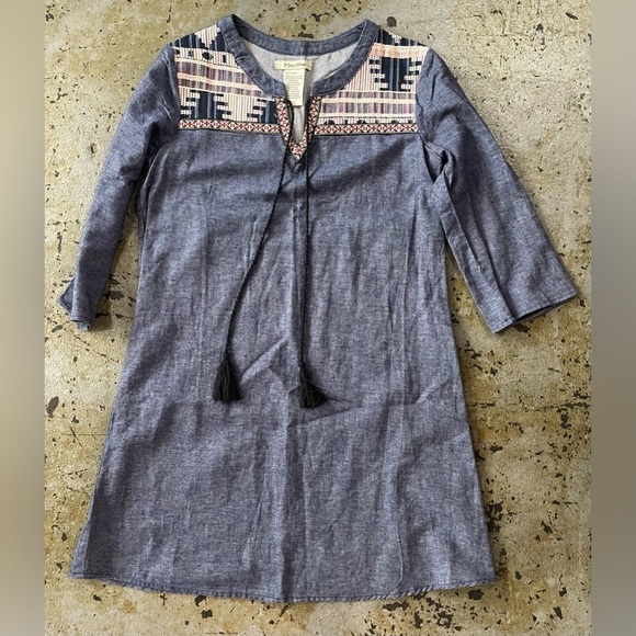 Flying Tomato Dresses & Skirts - Flying Tomato Aztec Boho Chambray Embroidered 3/4 Sleeve Dress Size Small Petite